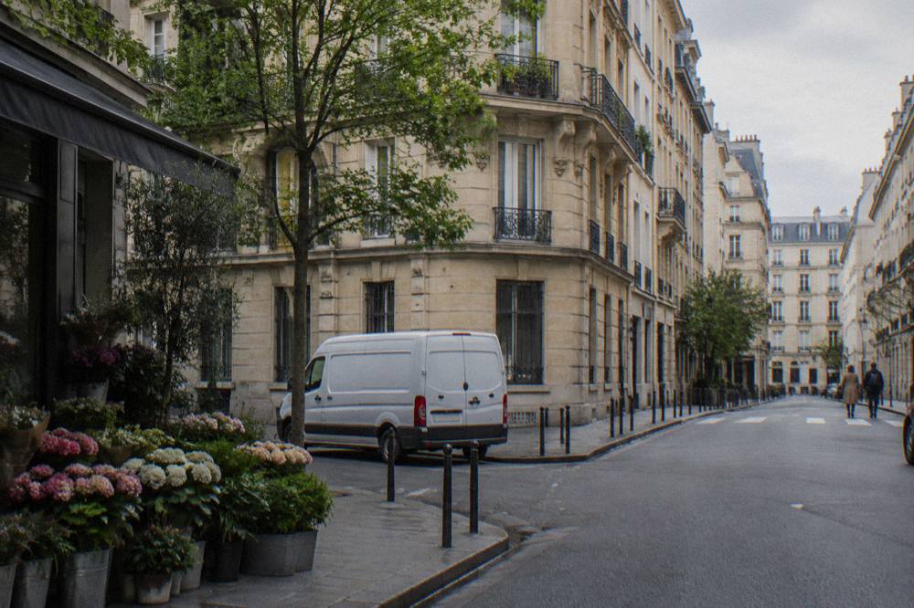 Rows of Haussmann buildings with stone facades and balconies along a Paris boulevard